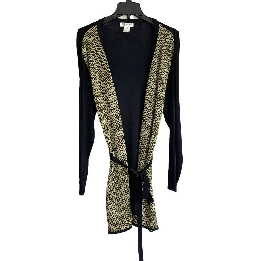 DUE per Due Black Long Sleeves Belted Cardigan Kimono Top Sweater Cadigan 1XP